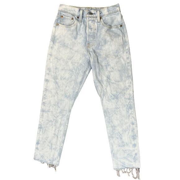 Levi’s Premium 501 Short Button Fly Raw Hem Light Acid Wash Cropped 25W - Picture 3 of 8